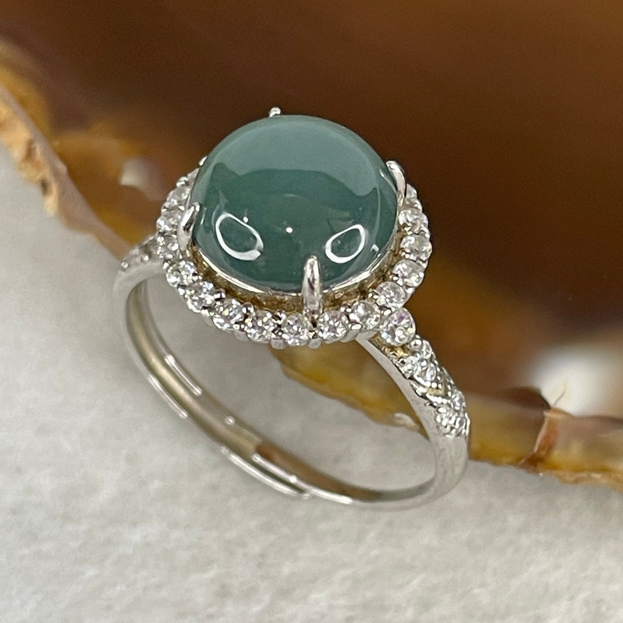 Type A Icy Light Blueish-Green Jadeite Ultra-High Dome Cabochon Ring | Solid S925 Sterling Silver Setting | Adjustable Sizing (3.34g 10.1x5.5mm)