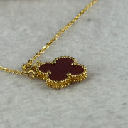 (Pre-Love) Van Cleef & Arpels VCA Vintage Alhambra Pendant Necklace 18K yellow gold Carnelian 5.46g 42cm - Huangs Jadeite and Jewelry Pte Ltd