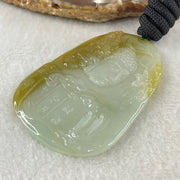 Grand Master Type A Faint Blueish Green with Yellowish Brown Jadeite Good Vs Evil Pendant 22.60g 60.3 by 43.3 by 4.0mm - Huangs Jadeite and Jewelry Pte Ltd