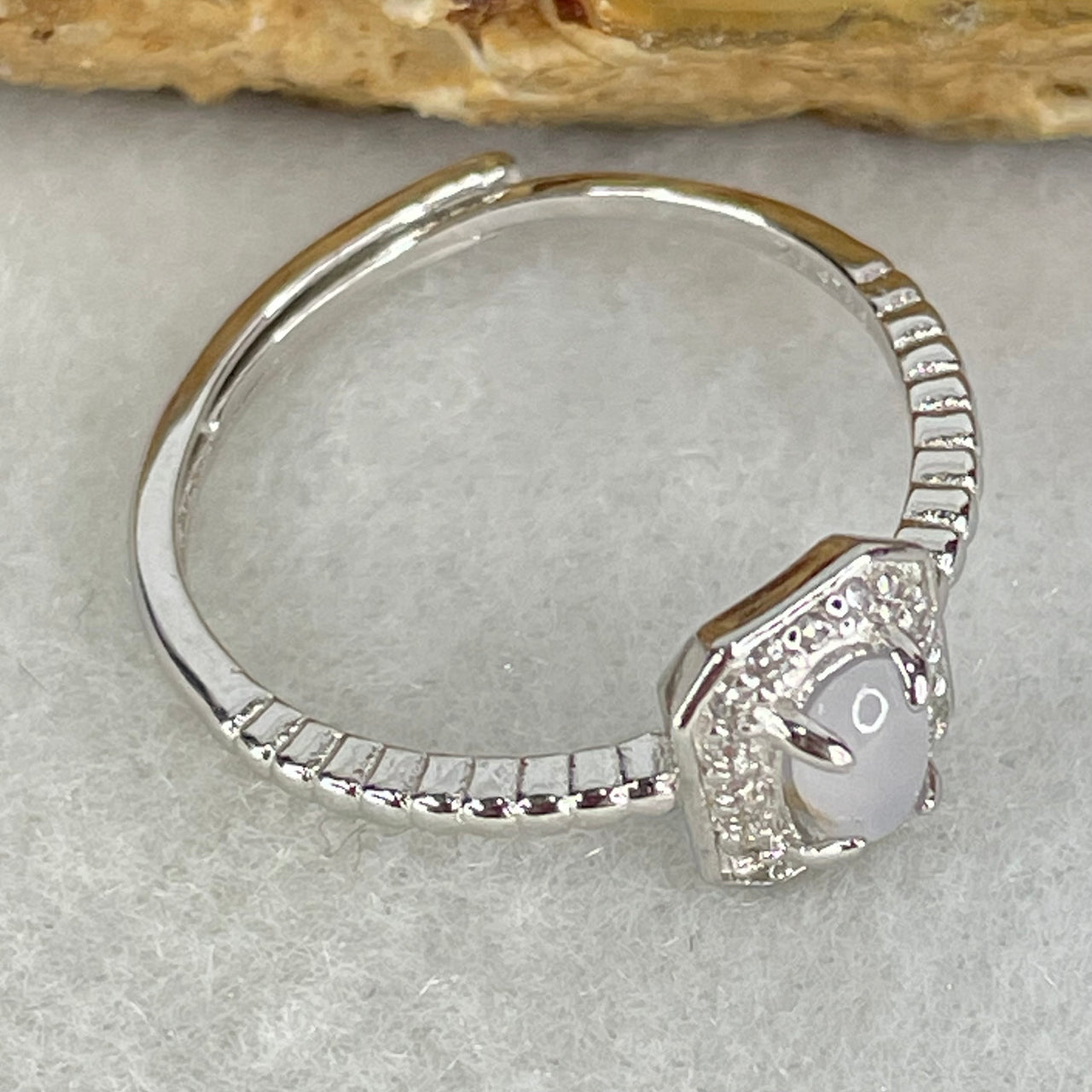 Type A Semi Icy Lavender Cabochon Jadeite in S925 Sliver Ring (Adjustable Size) 1.35g 5.6 by 4.2 by 2.0mm - Huangs Jadeite and Jewelry Pte Ltd