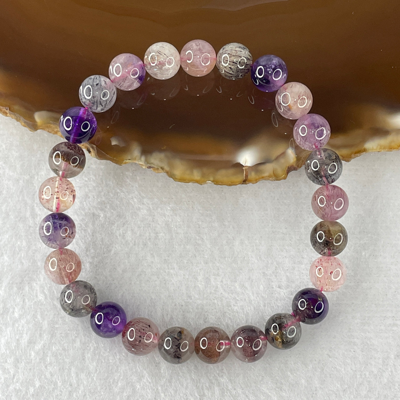 Certified Above-Average Grade Natural Super 7 Crystal Beads Bracelet | Fluid High-Clarity Elegant Strand | Authentic Sacred Seven Multi-Mineral Inclusions Quartz Spiritual Catalyst & Auric Shield Bracelet (12.98g | 15cm Length | 7.2mm | 25 Beads)