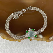 Type A Icy Blueish Green Jadeite Cabochon With Crystals in S925 Sliver Bracelet 5.02g 7.6 by 4.0mm - Huangs Jadeite and Jewelry Pte Ltd