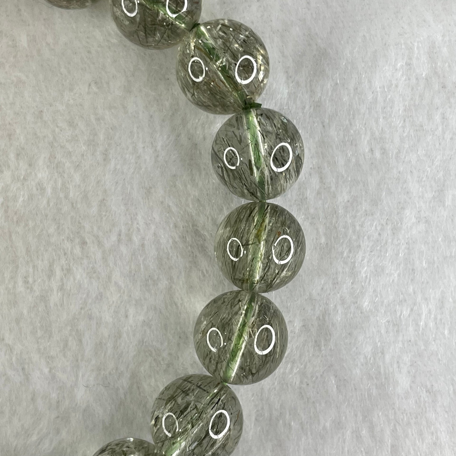 Above Average Grade Natural Green Rutilated Quartz Beads Bracelet 31.66g 16cm 10.8mm 19 Beads - Huangs Jadeite and Jewelry Pte Ltd