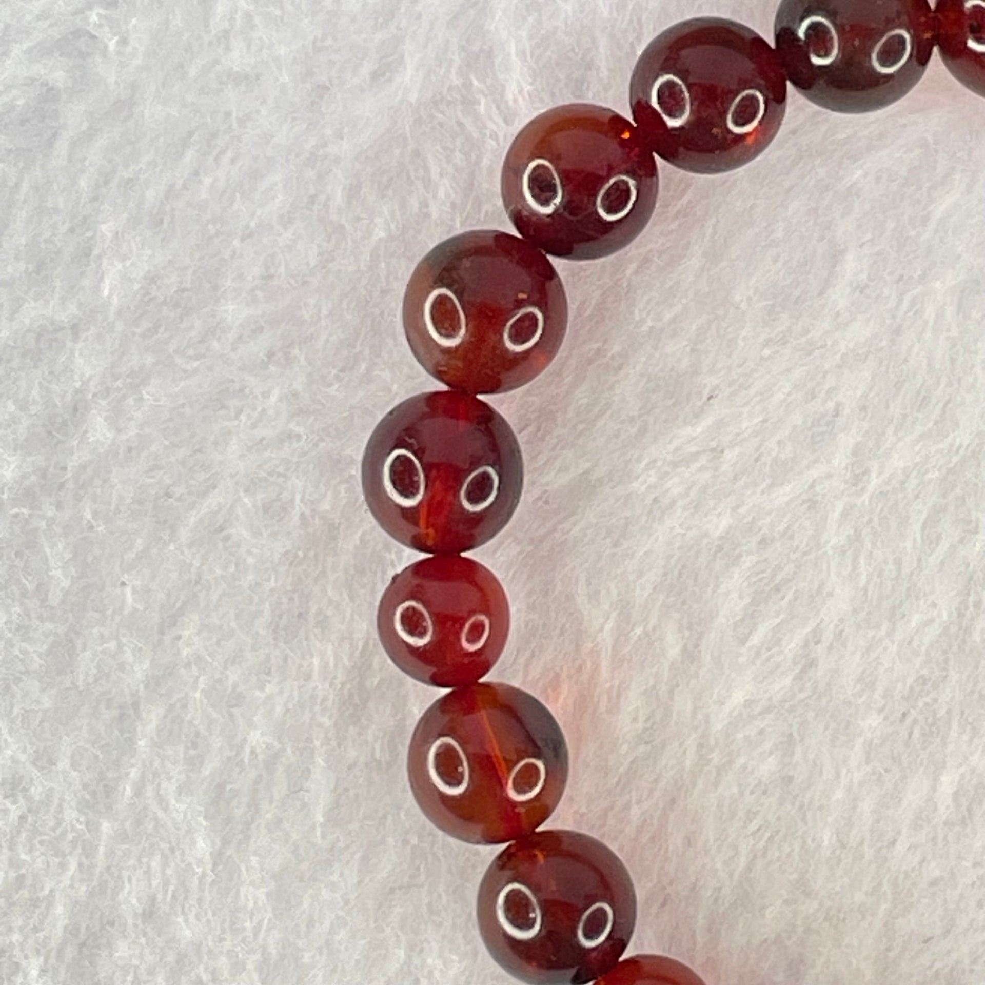 Natural Blood Red Amber Beads Bracelet 4.78g 14.5cm 7.3mm 25 Beads - Huangs Jadeite and Jewelry Pte Ltd