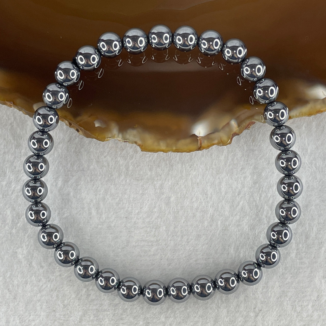 Natural Hematite Beads Bracelet 11.16g 18.5cm 6.6mm 33Beads