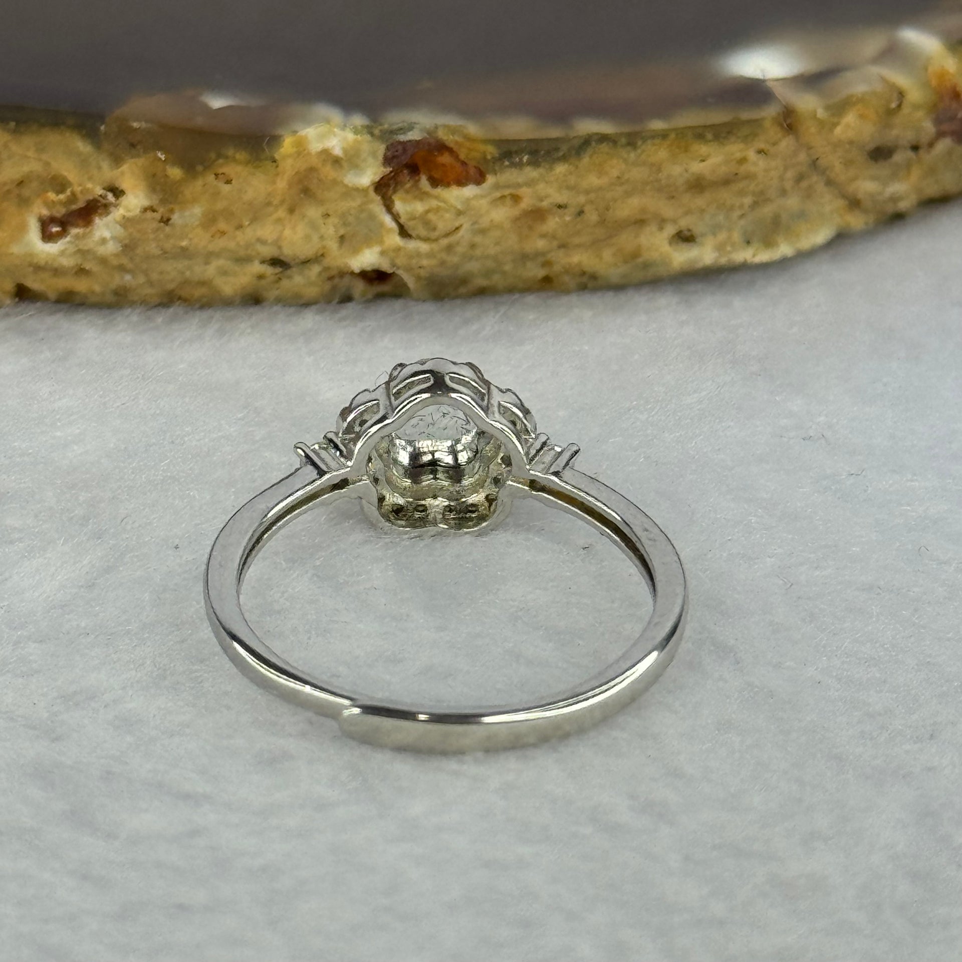 Type A Icy Light Green Jadeite Flower with Crystals in S925 Sliver Ring (Adjustable Size) 1.90g 6.0 by 2.5mm - Huangs Jadeite and Jewelry Pte Ltd