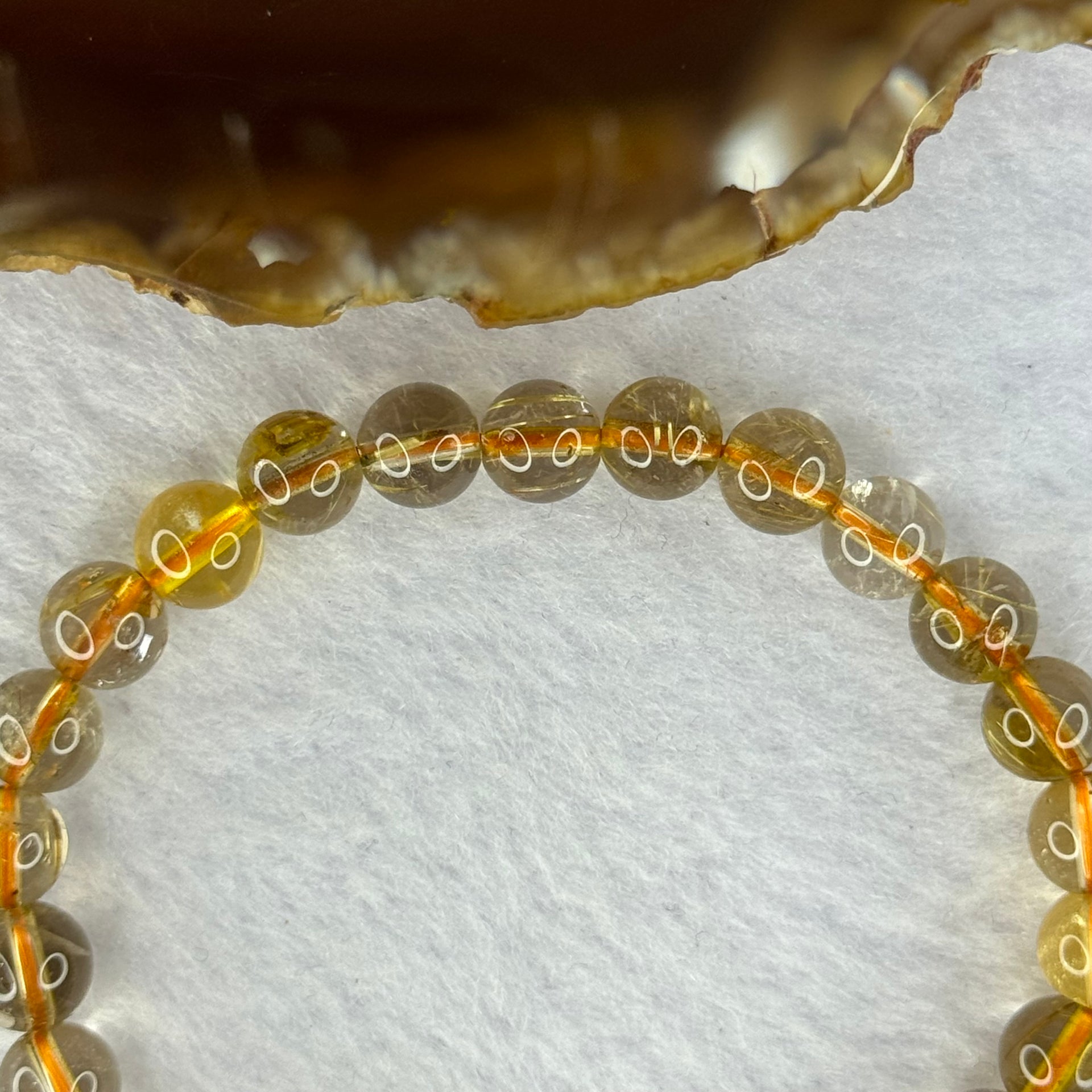 Natural Copper Rutilated Quartz Beads 銅髮晶 12.86g 15cm 7.3mm 26 Beads - Huangs Jadeite and Jewelry Pte Ltd