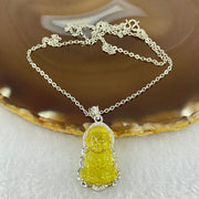 Natural Yellow Amber Buddha Pendent in S925 Sliver Necklace 4.43g 23.0 by 14.1 by 4.0mm - Huangs Jadeite and Jewelry Pte Ltd
