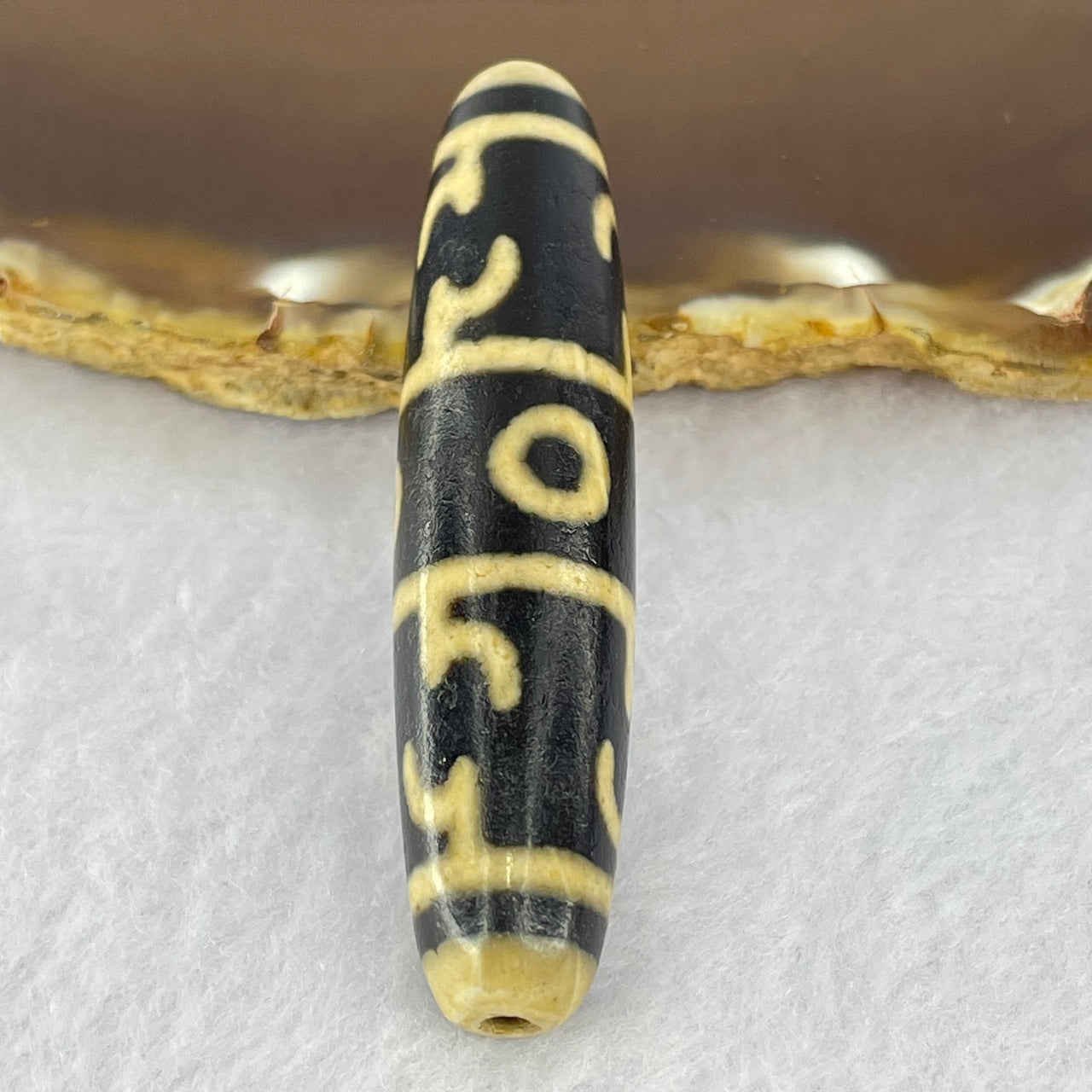 Natural Powerful Tibetan Old Oily Agate 3 Eyed Dharma Vajra Dzi Bead Heavenly Master (Tian Zhu) 三眼金刚杵天珠 15.29g 58.0 by 13.5mm - Huangs Jadeite and Jewelry Pte Ltd