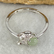 Type A Semi Icy Green Cabochon Jadeite in S925 Sliver Rat Ring (Adjustable Size) 1.54g 4.9 by 3.0mm - Huangs Jadeite and Jewelry Pte Ltd