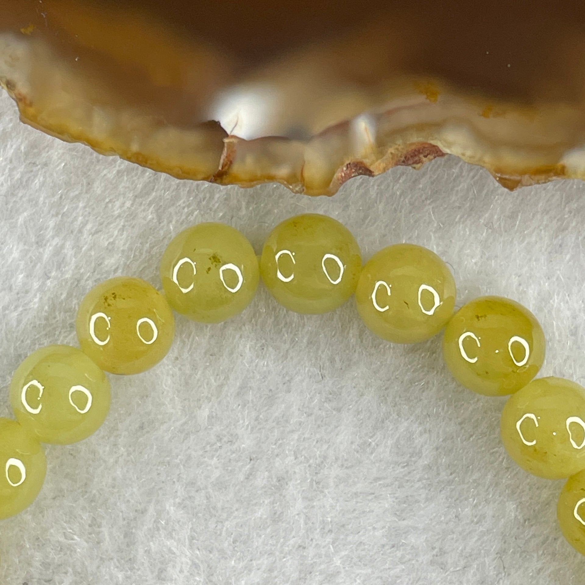 High Grade Natural Type A Intense Yellow Jadeite  Beads Bracelet 18.28g 15cm 7.8mm 24 Beads - Huangs Jadeite and Jewelry Pte Ltd