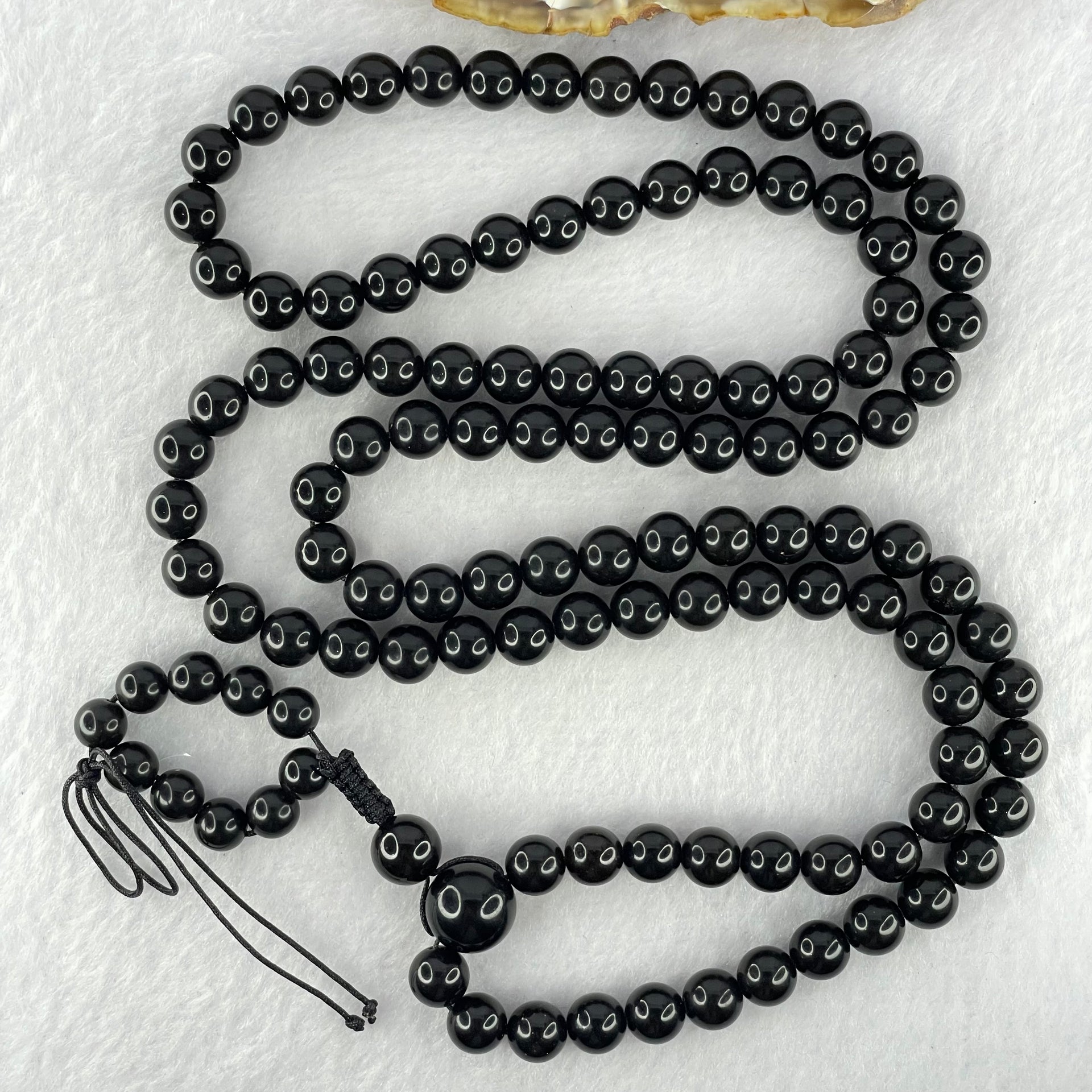Natural Black Amber Beads Necklace 天然黑琥珀项链 39.36g 88cm 13.0mm 1 Bead 10mm 1 Bead 8.7mm 108 Beads - Huangs Jadeite and Jewelry Pte Ltd