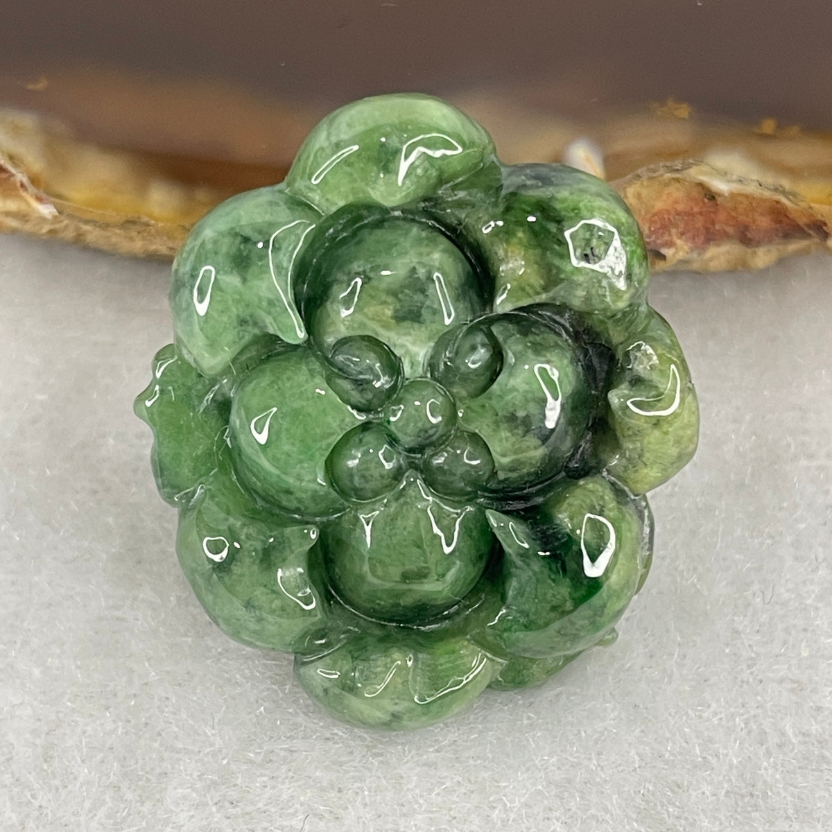 Natural Type A Green with Dark Green Jadeite Lotus Flower Pendant Charm | Spiritual Purity & Rooted Harmony (9.42g | 26.8x23.0x8.0mm)