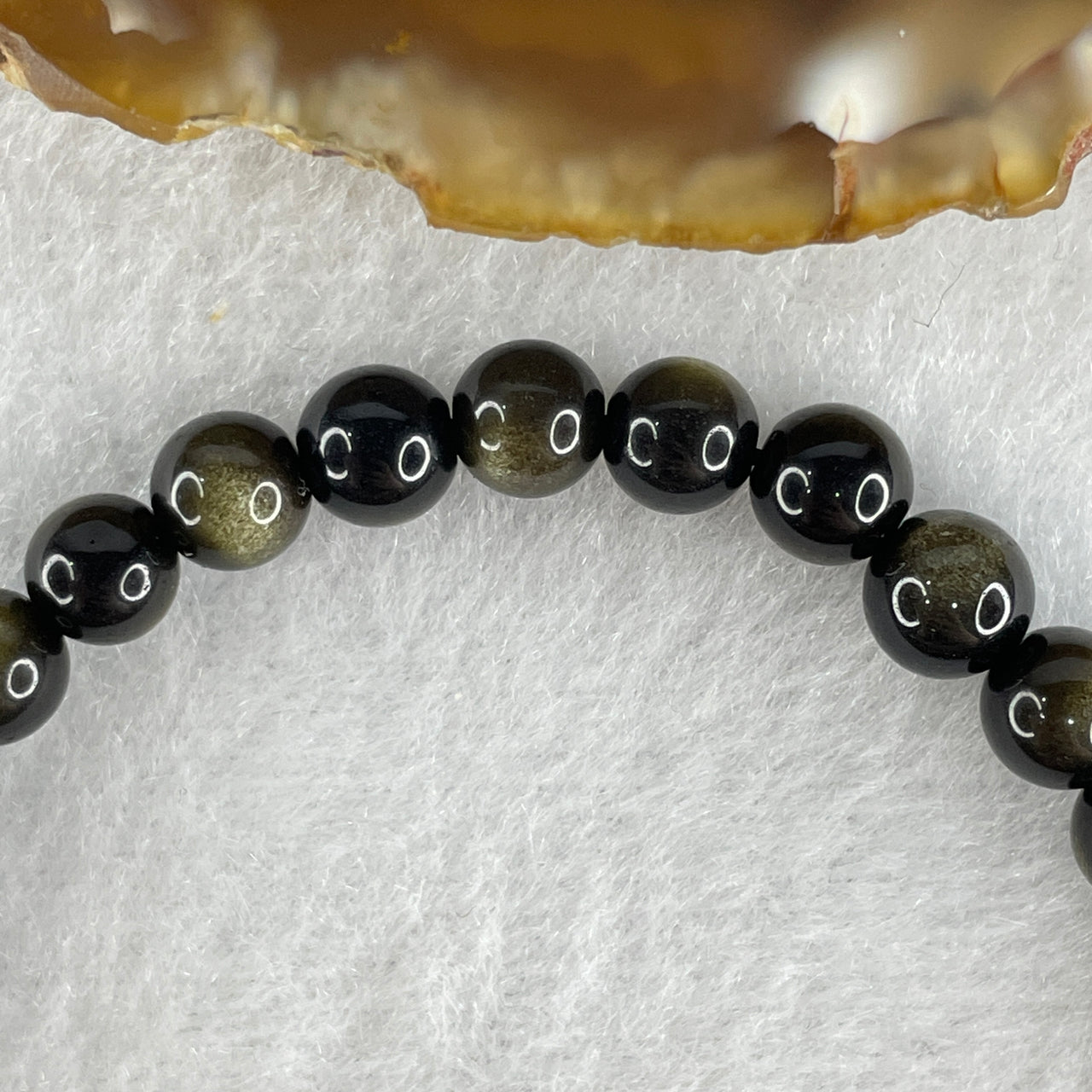 Certified Good Grade Natural Black Obsidian with Brown Hue Beads Bracelet 8.77g 15cm 6.4mm 29 Beads