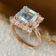 Natural Aquamarine with Crystals in S925 Sliver Rose Gold Color Ring (Adjustable Size) 2.90g 8.7 by 8.2 by 3.0mm - Huangs Jadeite and Jewelry Pte Ltd