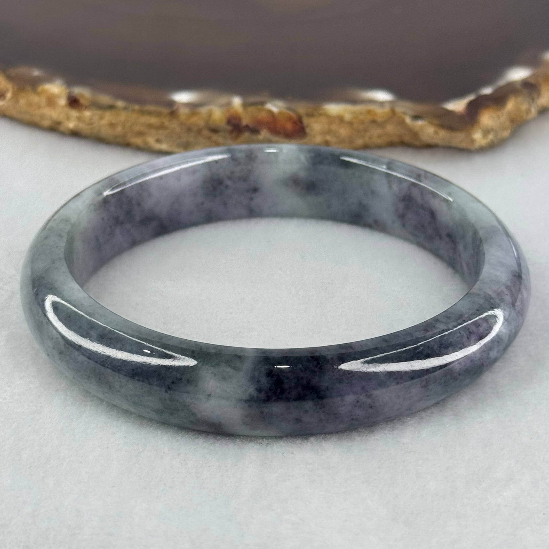Type A Wuji Grey Black with Lavender Jadeite Oval Bangle Internal Diameter 57.8mm 48.41g 12.7 by 7.7mm (Very Slight Fine Internal Lines) - Huangs Jadeite and Jewelry Pte Ltd