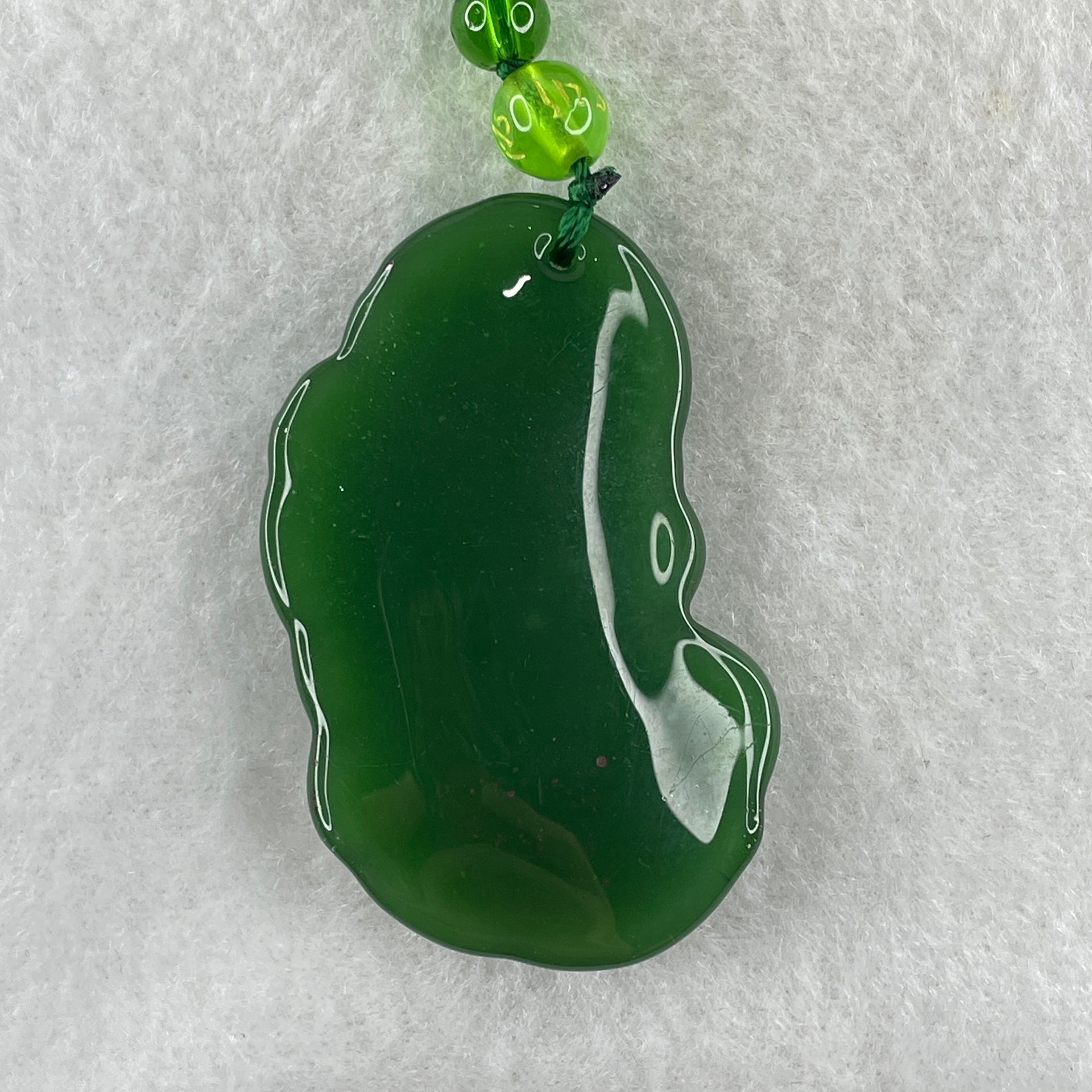 Man Made Brass Pixiu Green Color Beads Necklace 44.42g 64cm 50.3 by 31.6 by 11.5mm - Huangs Jadeite and Jewelry Pte Ltd