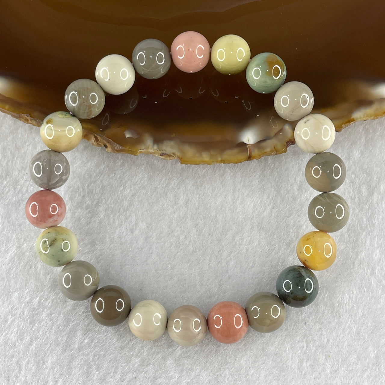 Natural Multi Color Polychrome Jasper Beads Bracelet 18.81g 15.5cm 8.8mm 22 Beads