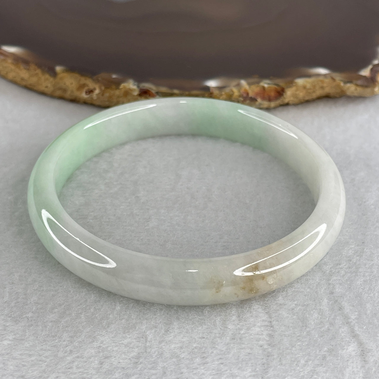 59.8mm Genuine Type A Jadeite Bangle - Large Size Faint Green Lavender Natural Jadeite Jewelry - 38.98g Wide Untreated Jade Bracelet for Women 10.6x6.6mm Wide (Very Slight External Rough and Slight Internal Line)