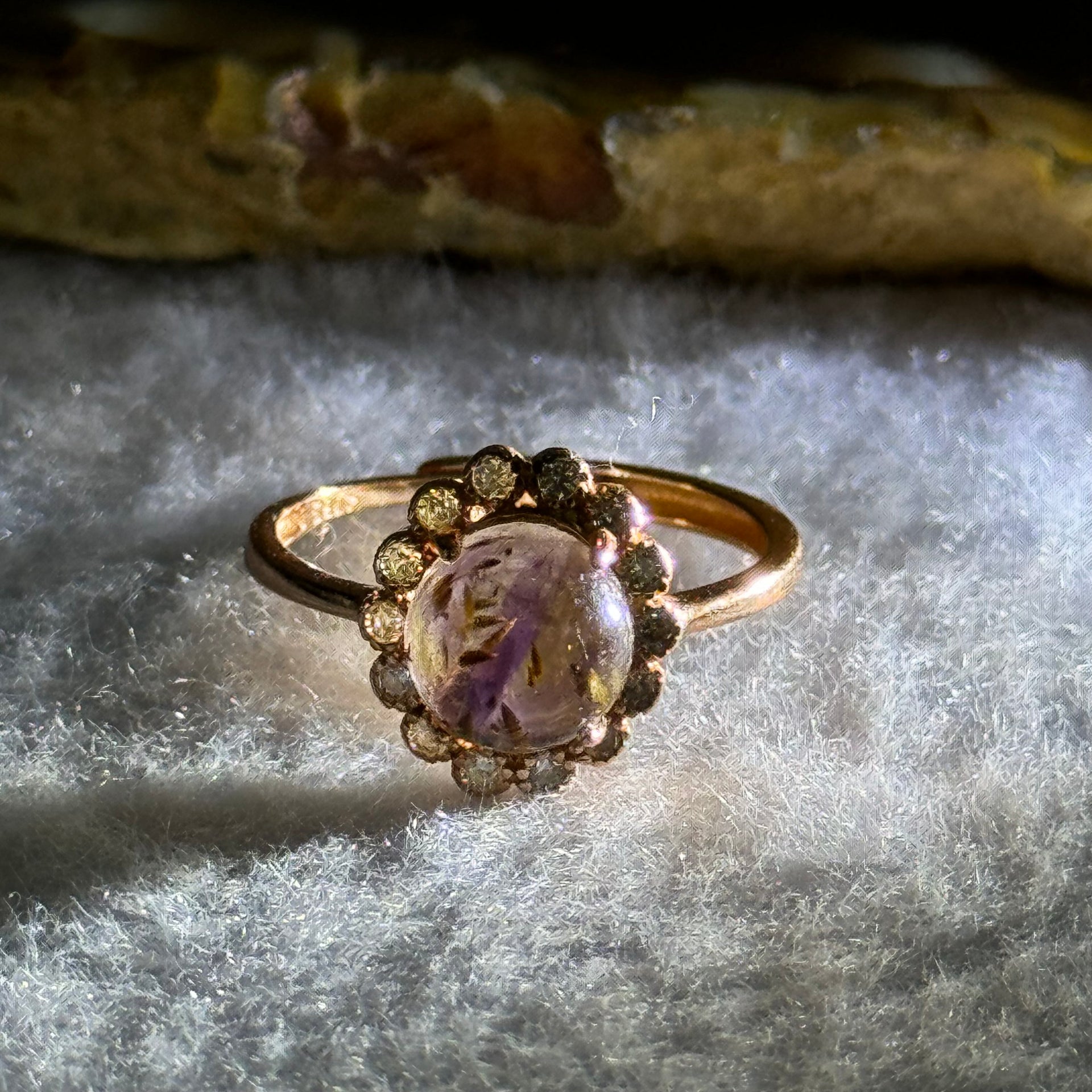 Good Grade Natural Auralite 23 in S925 Silver Rose Gold Color Ring (Adjustable Ring) 2.05g 8.0 by 4.5mm - Huangs Jadeite and Jewelry Pte Ltd