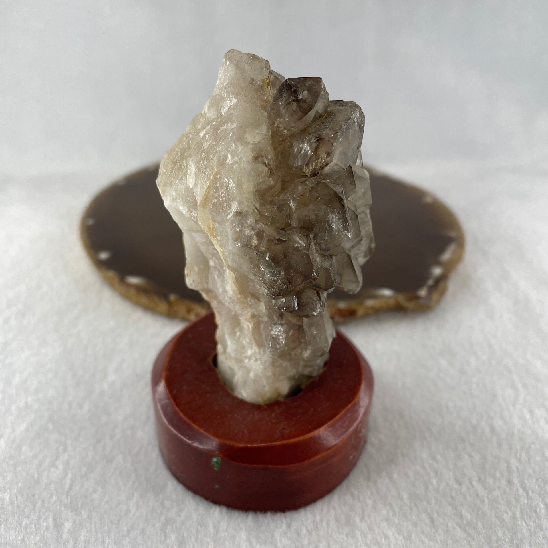 Natural Smoky Quartz Rough Irregular Shape Display in Wooden Stand 178.74g 62.1 by 58.2 by 100.0mm - Huangs Jadeite and Jewelry Pte Ltd