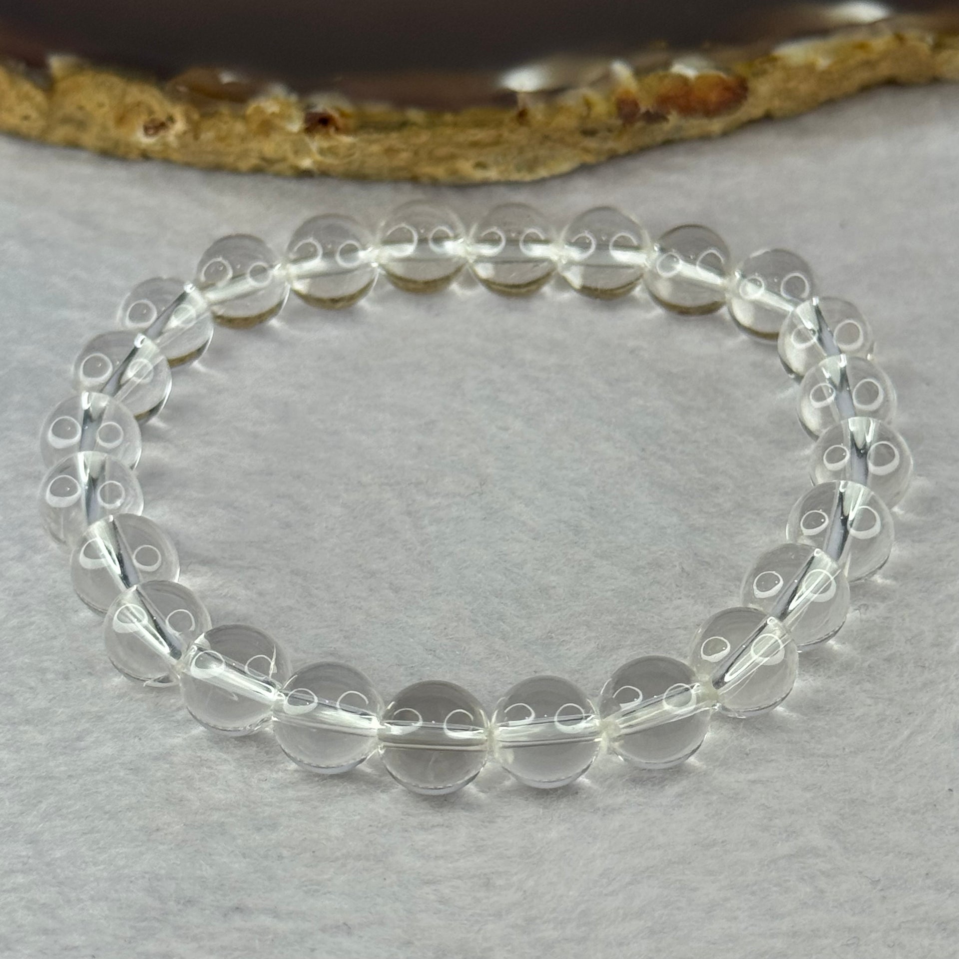 Natural Clear Quartz Bracelet 天然白水晶手链 18.59g 16.5cm 8.4mm 24 Beads - Huangs Jadeite and Jewelry Pte Ltd