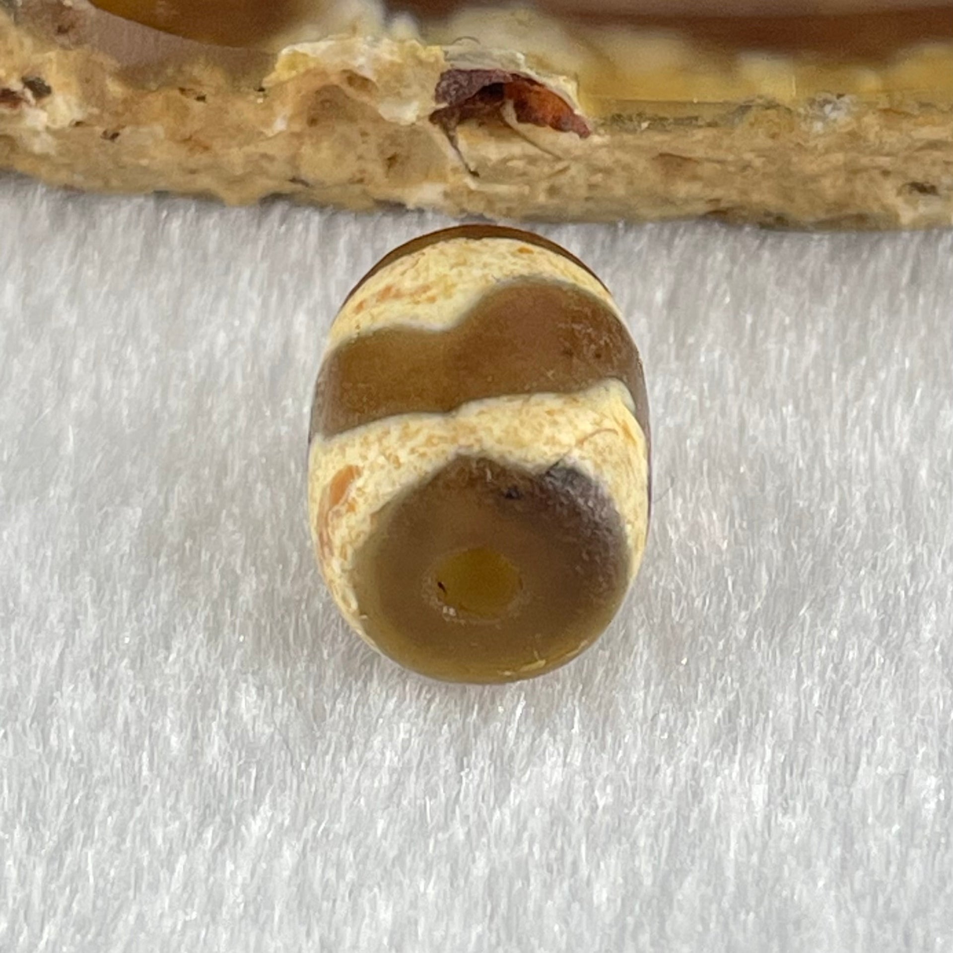 Natural Powerful Tibetan Old Oily Dark Brown Yellow Agate Tiger Tooth Daluo Dzi Bead Heavenly Master (Tian Zhu) 2.06g 12.2 by 10.1mm - Huangs Jadeite and Jewelry Pte Ltd