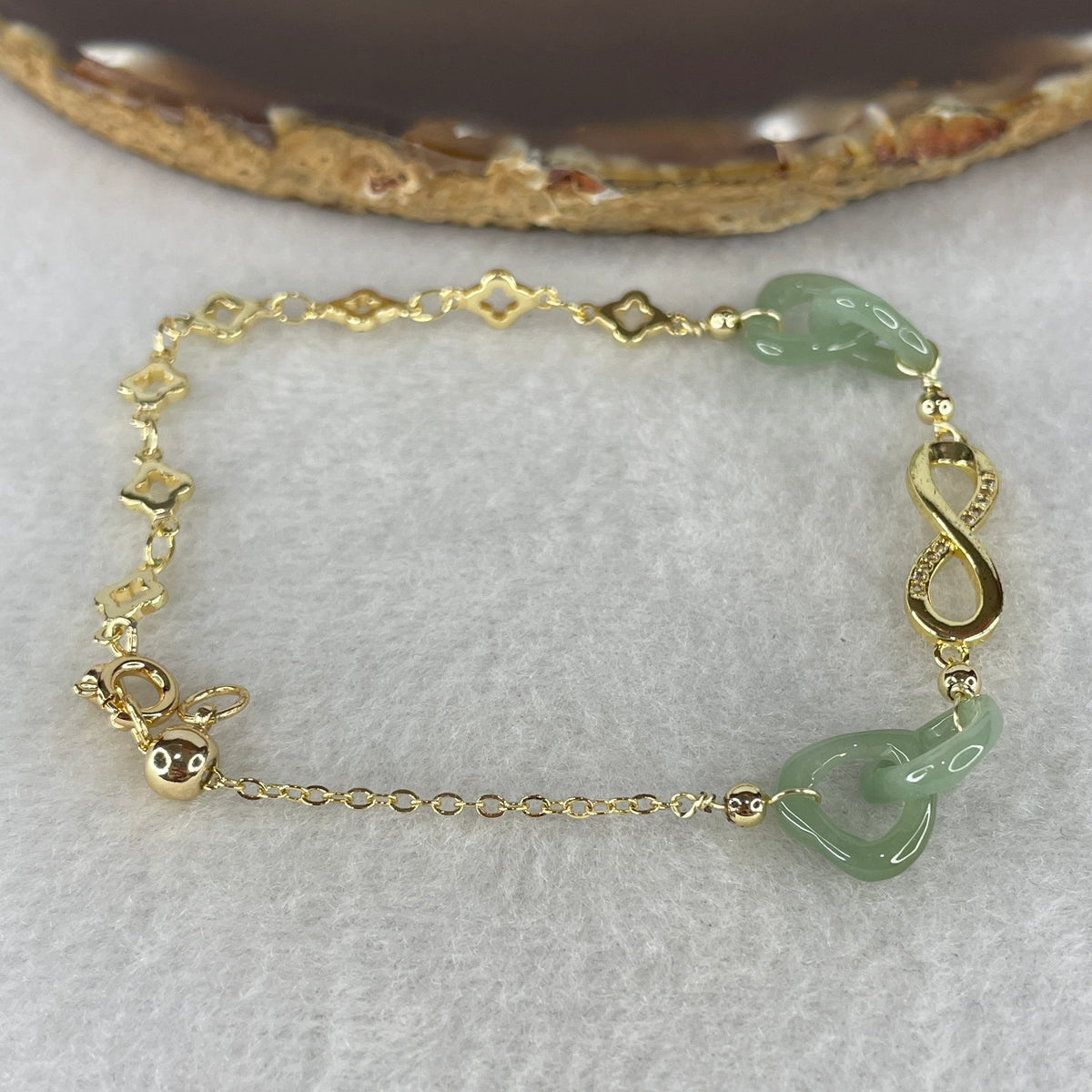 Natural Type A Blueish Green Jadeite Multi-Heart Bracelet | Adjustable 14-17cm Gold-Toned Elegant Fine Layering Chain (4.77g,  10.8x10.4x2.4mm 4 Pieces) - Huangs Jadeite and Jewelry Pte Ltd