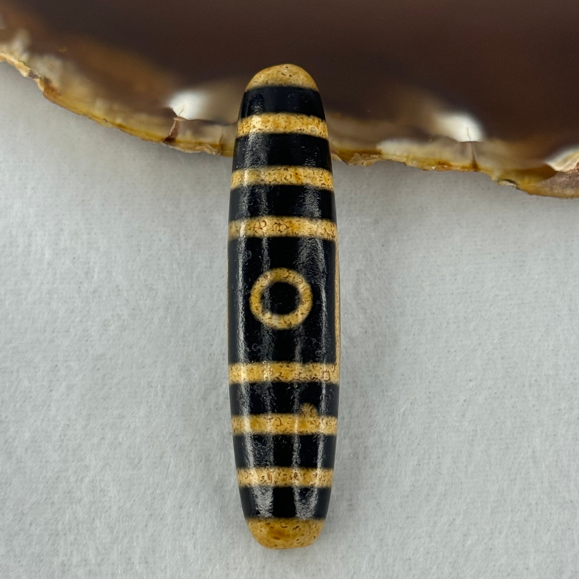 Natural Powerful Tibetan Old Oily Agate 2 Eyes Dzi Bead Heavenly Master (Tian Zhu) 二眼天诛 13.93g 54.8 by 12.9mm - Huangs Jadeite and Jewelry Pte Ltd