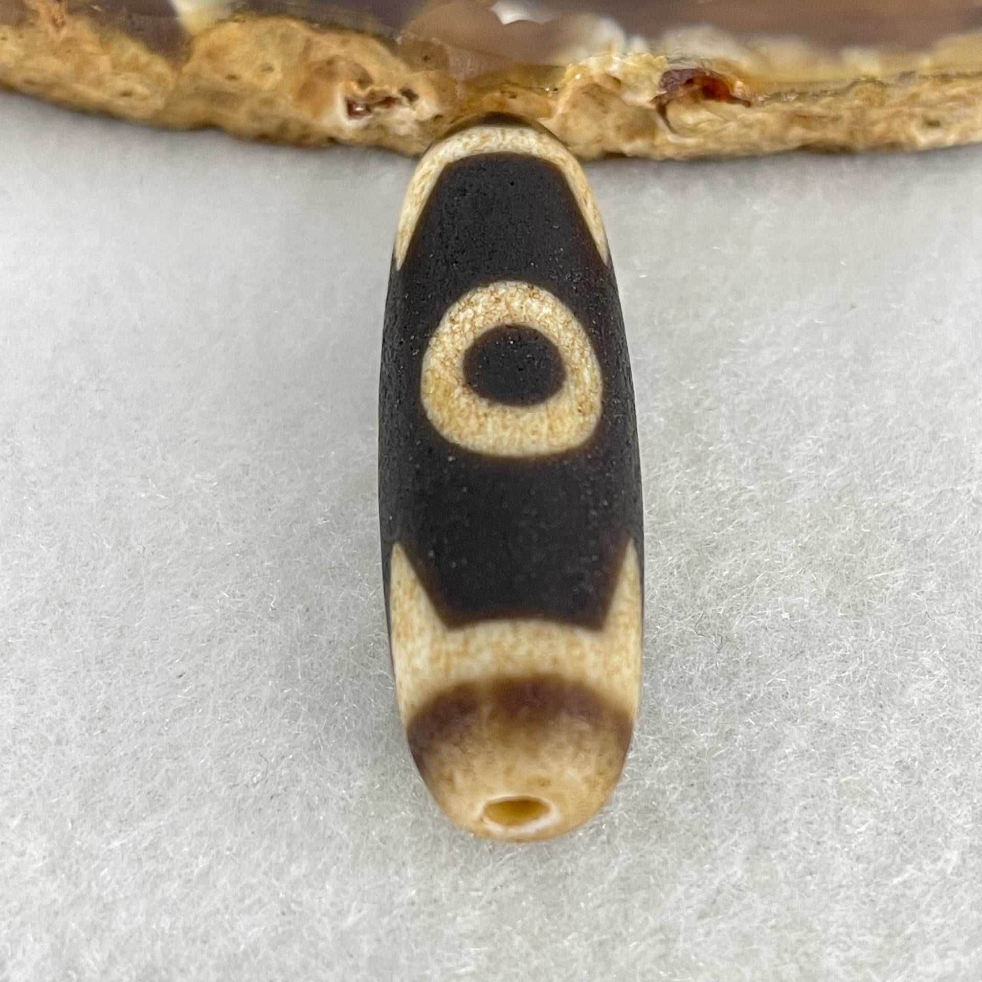 Natural Powerful Tibetan Old Oily Agate 3 Eyes Dzi Bead Heavenly Master (Tian Zhu) 三眼天诛 8.11g 38.3 by 11.9mm - Huangs Jadeite and Jewelry Pte Ltd