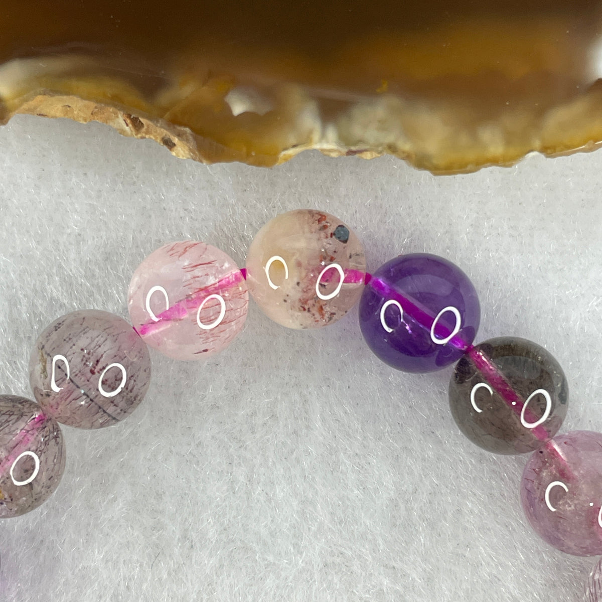 Certified Above Average Grade Natural Super 7 Crystal Beads Bracelet | 8.8mm Sacred 7-Mineral Synergy Power Mala (20.08g | 16cm Wrist Sizing | 22 Beads)