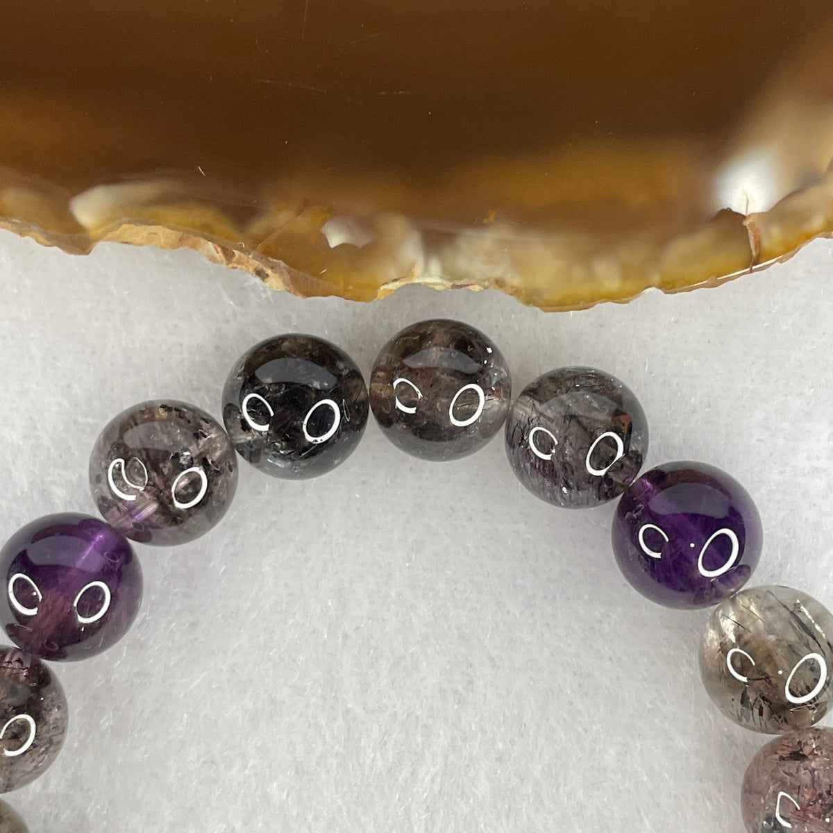 Certified Good Grade Natural Black Super 7 Crystal Beads Bracelet | 16cm Strand of 20 Beads 9.8mm (25.40g | Supreme Root Grounding, Manifestation & Aura Shield)