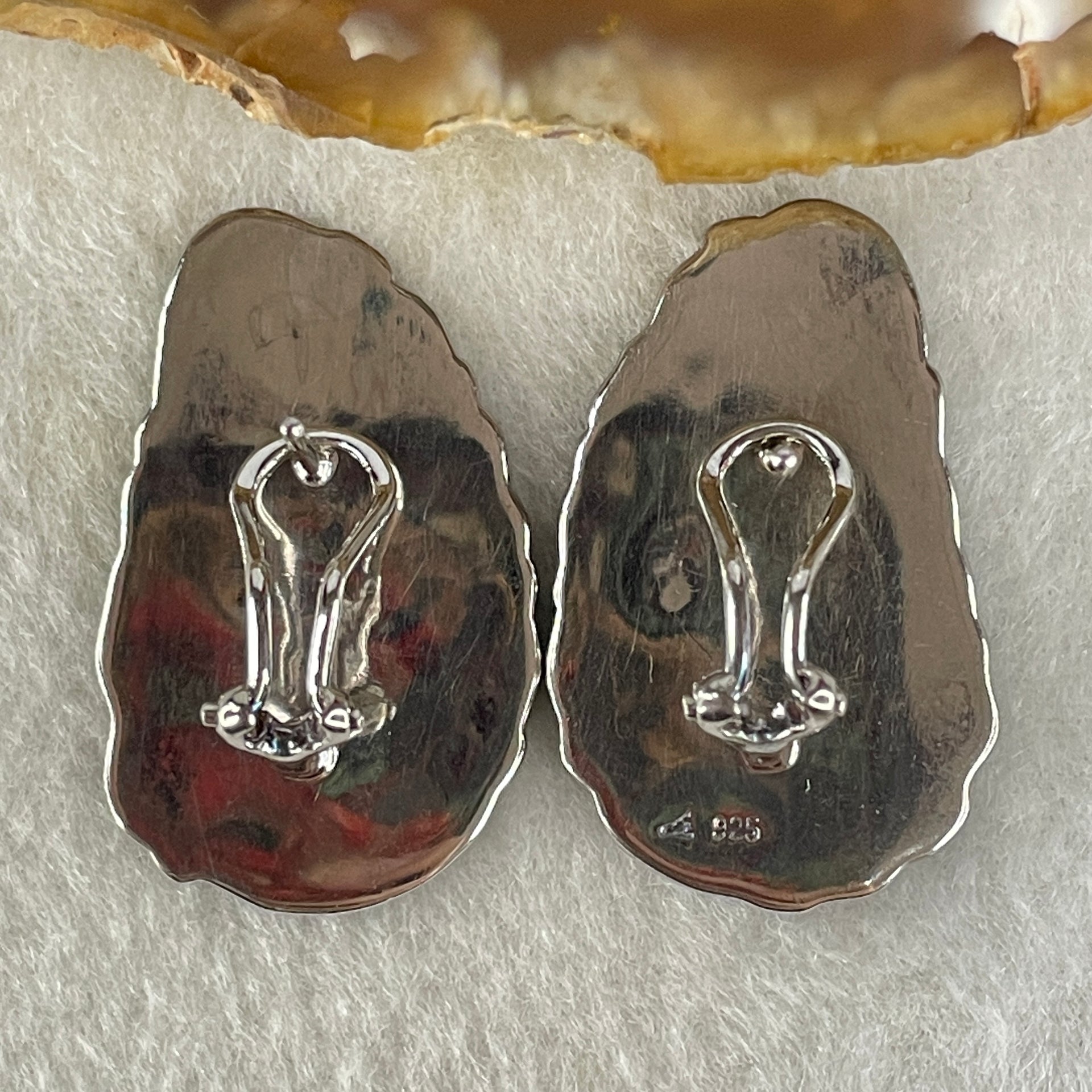 Antique Natural Type A Oldmine Spicy Green Jadeite Ruyi and Coin With S925 Sliver Earrings 10.16g 29.0 by 17.8 by 1.0mm - Huangs Jadeite and Jewelry Pte Ltd