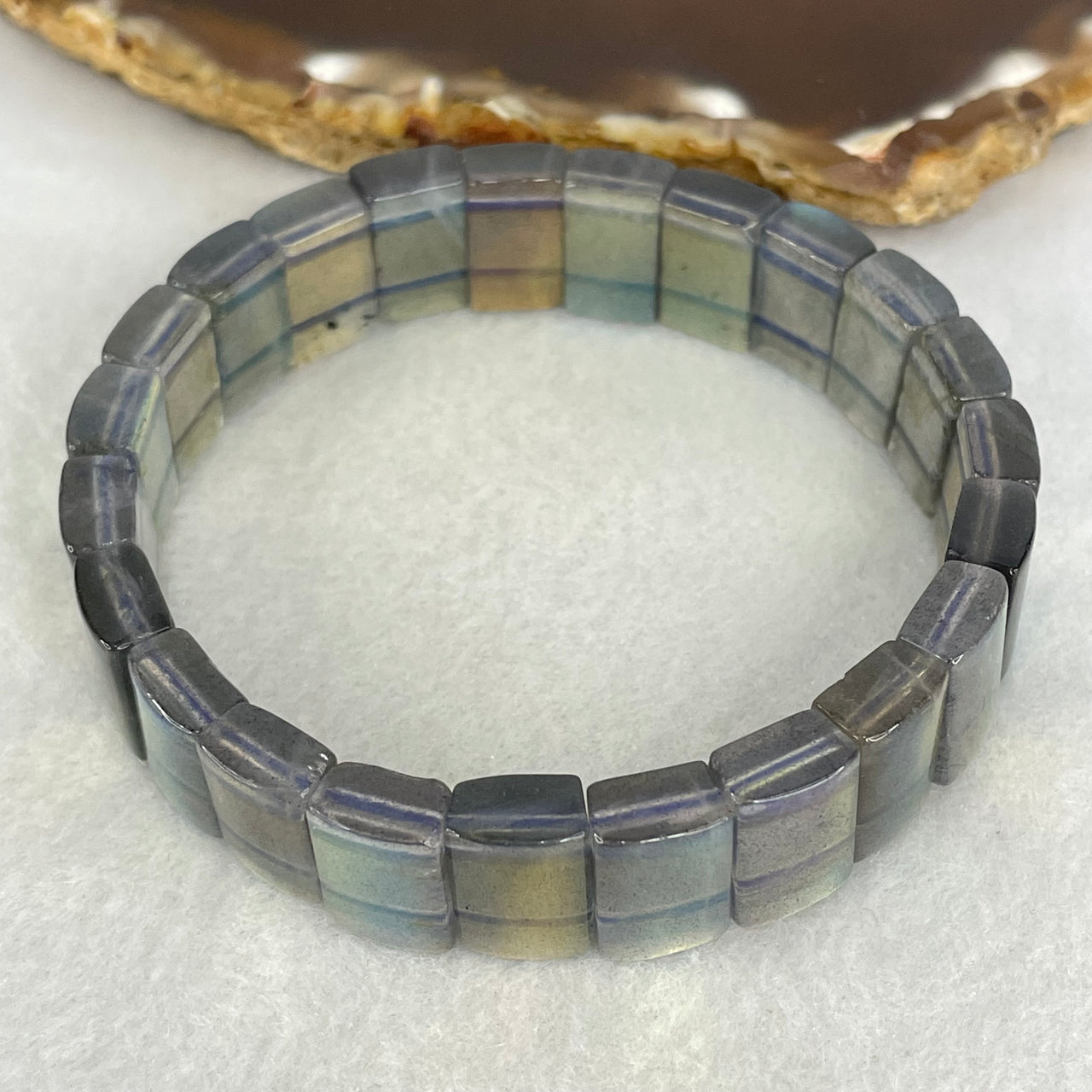 Good Grade Natural Labradorite Shou Pai Bracelet 33.838g 17cm 13.2 by 8.9mm 23pcs - Huangs Jadeite and Jewelry Pte Ltd