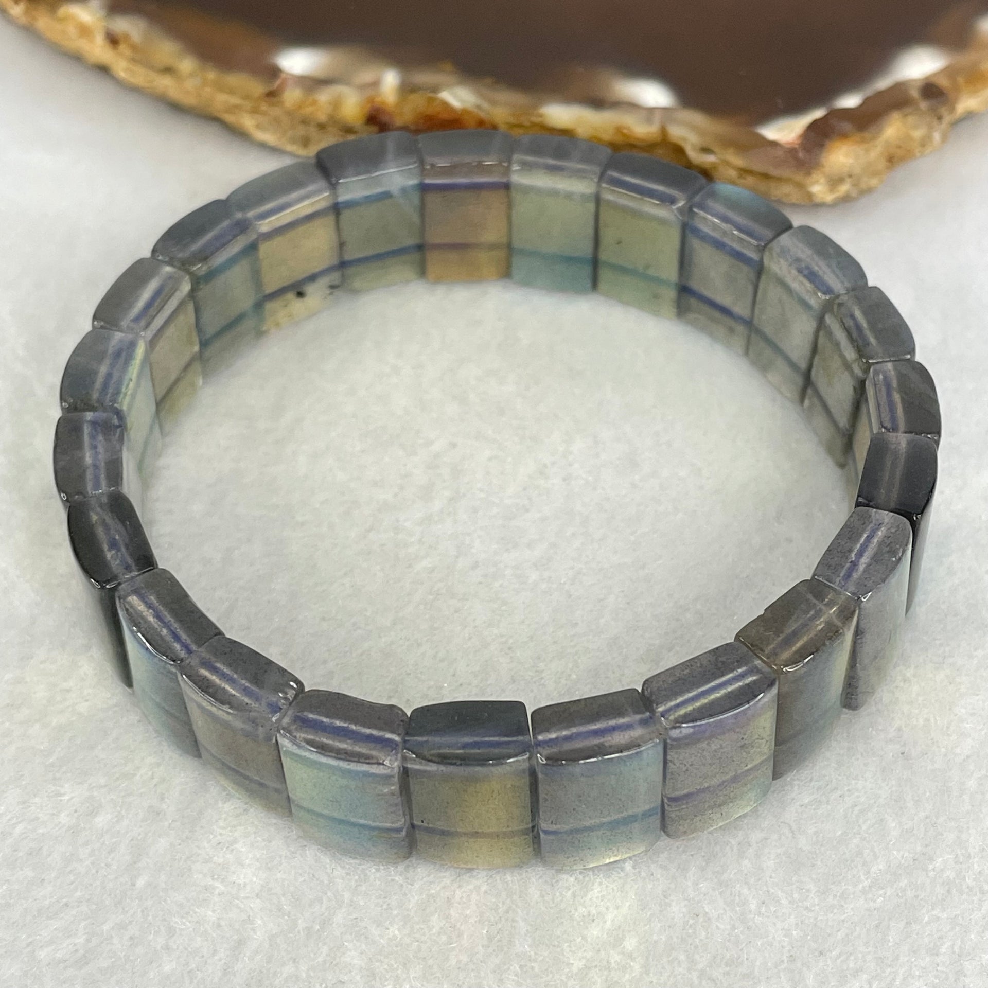 Good Grade Natural Labradorite Shou Pai Bracelet 33.838g 17cm 13.2 by 8.9mm 23pcs - Huangs Jadeite and Jewelry Pte Ltd
