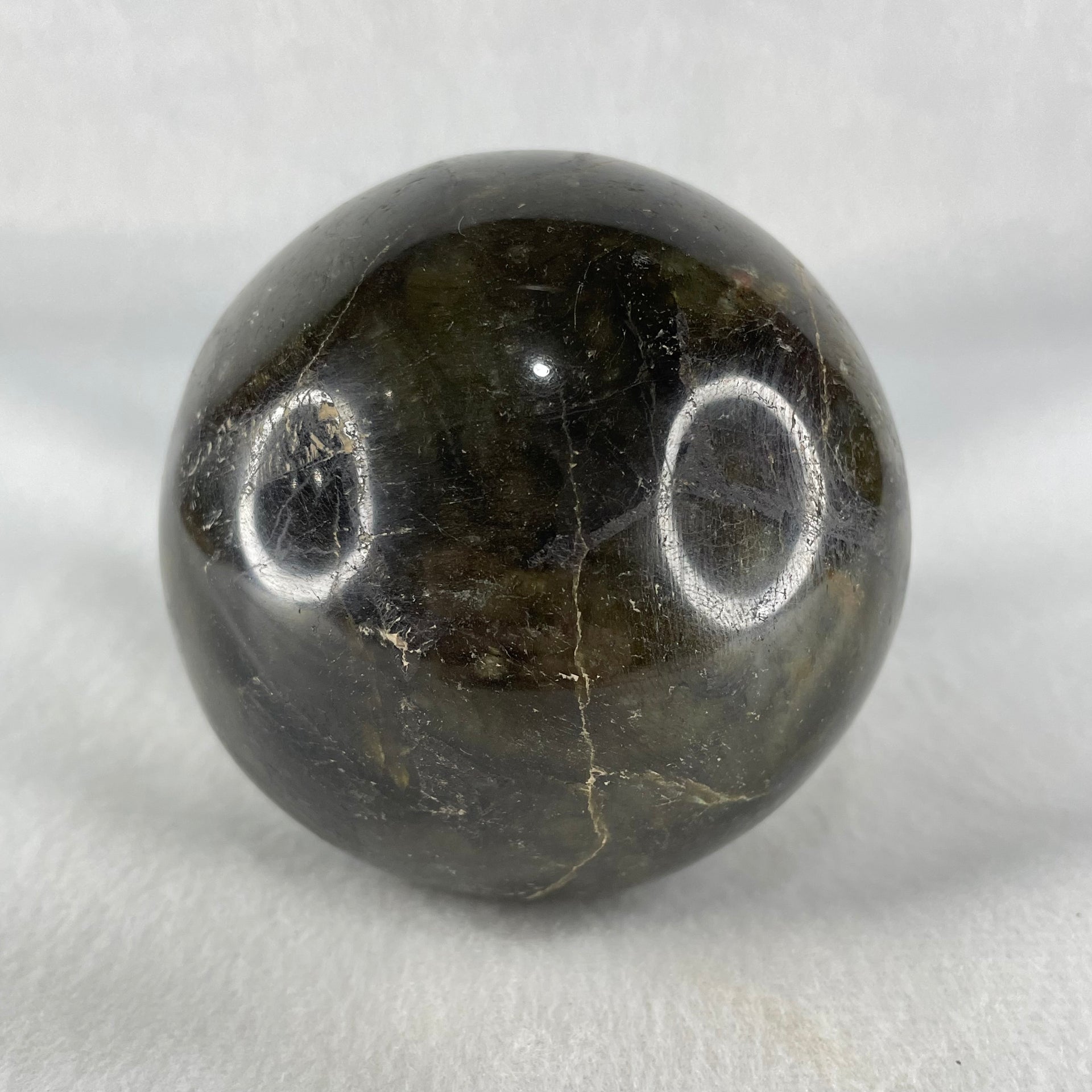 Good Grade Natural Labradorite Sphere Ball with Wooden Stand 952.9g 82.0 by 77.5 by 135.0mm - Huangs Jadeite and Jewelry Pte Ltd