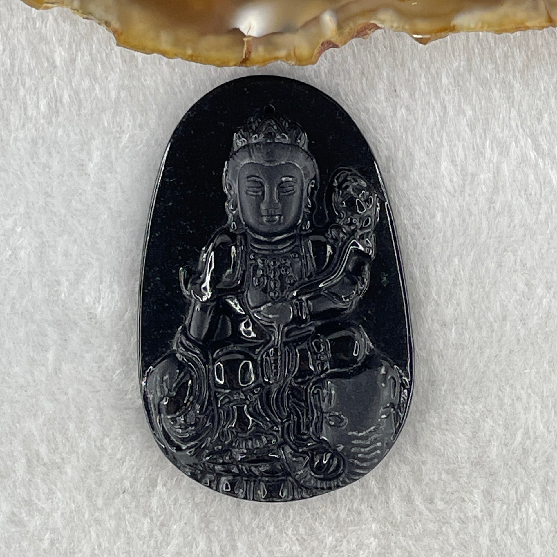 Type A Opaque Black Omphacite Jadeite Samantabhadra Bodhisattva Pendant Dragon and Snake Zodiac Guardian 18.30g 51.8 by 33.7 by 7.9mm - Huangs Jadeite and Jewelry Pte Ltd