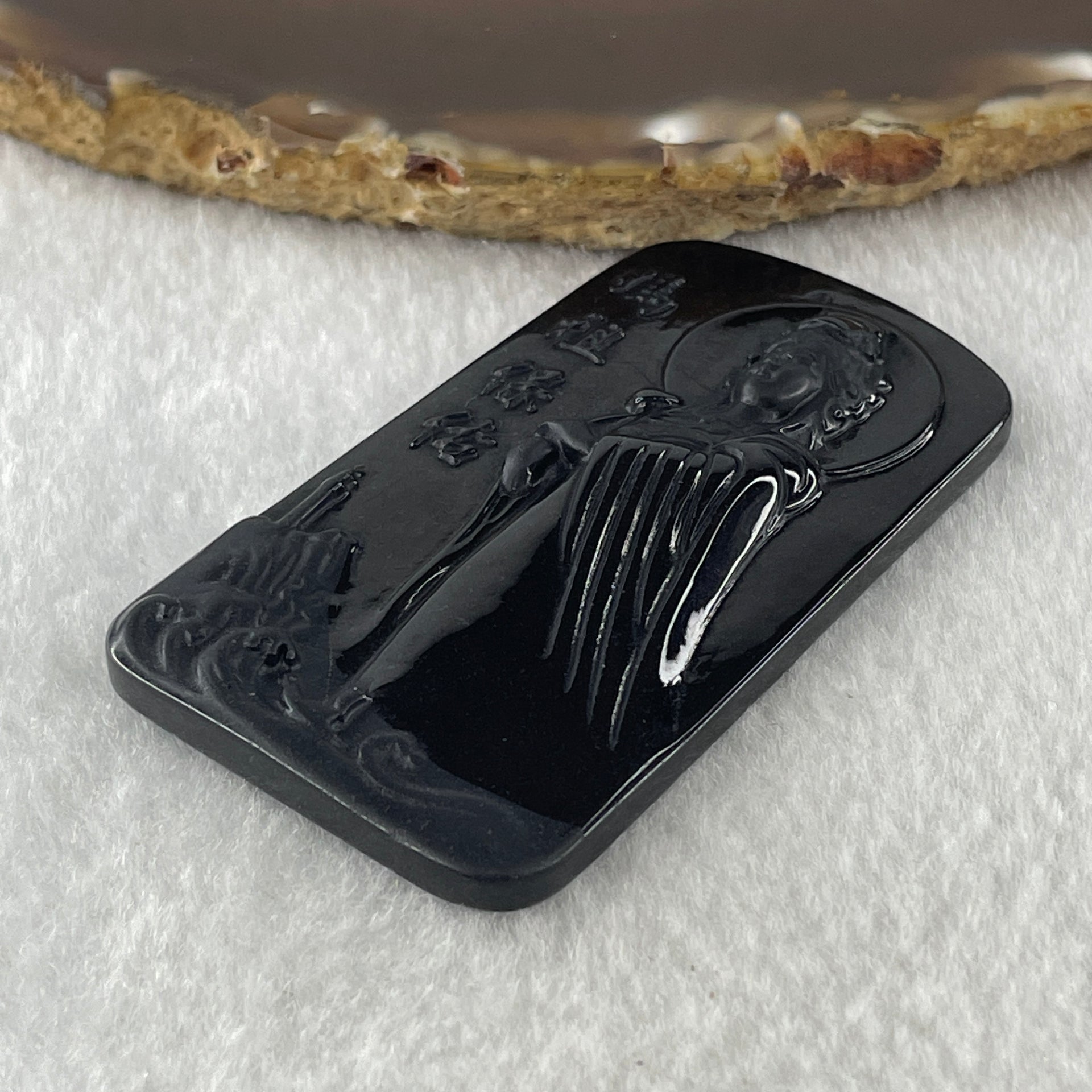 Type A Opaque to Partial Translucent Black Omphacite Jadeite Ma Zu (Mazu or Matsu) 妈祖 Goddess of the Sea Pendant 20.30g 63.4 by 35.9 by 7.4mm - Huangs Jadeite and Jewelry Pte Ltd