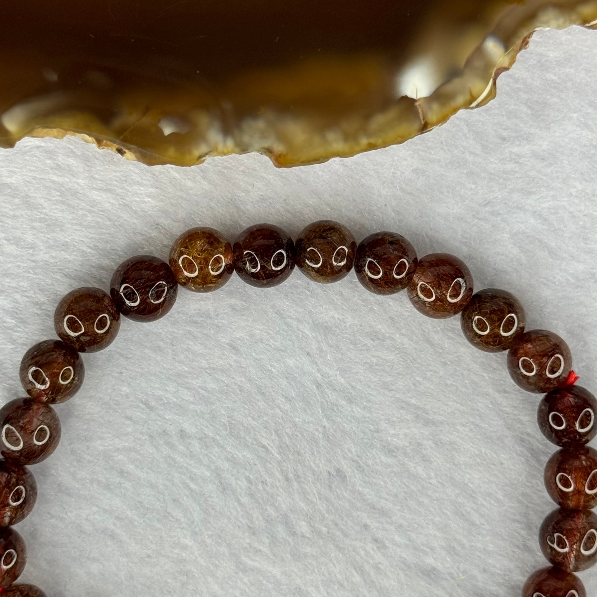 Natural Copper Rutilated Quartz Beads Bracelet 天然銅髮晶手镯 13.93g 16cm 7.4mm 27 Beads - Huangs Jadeite and Jewelry Pte Ltd