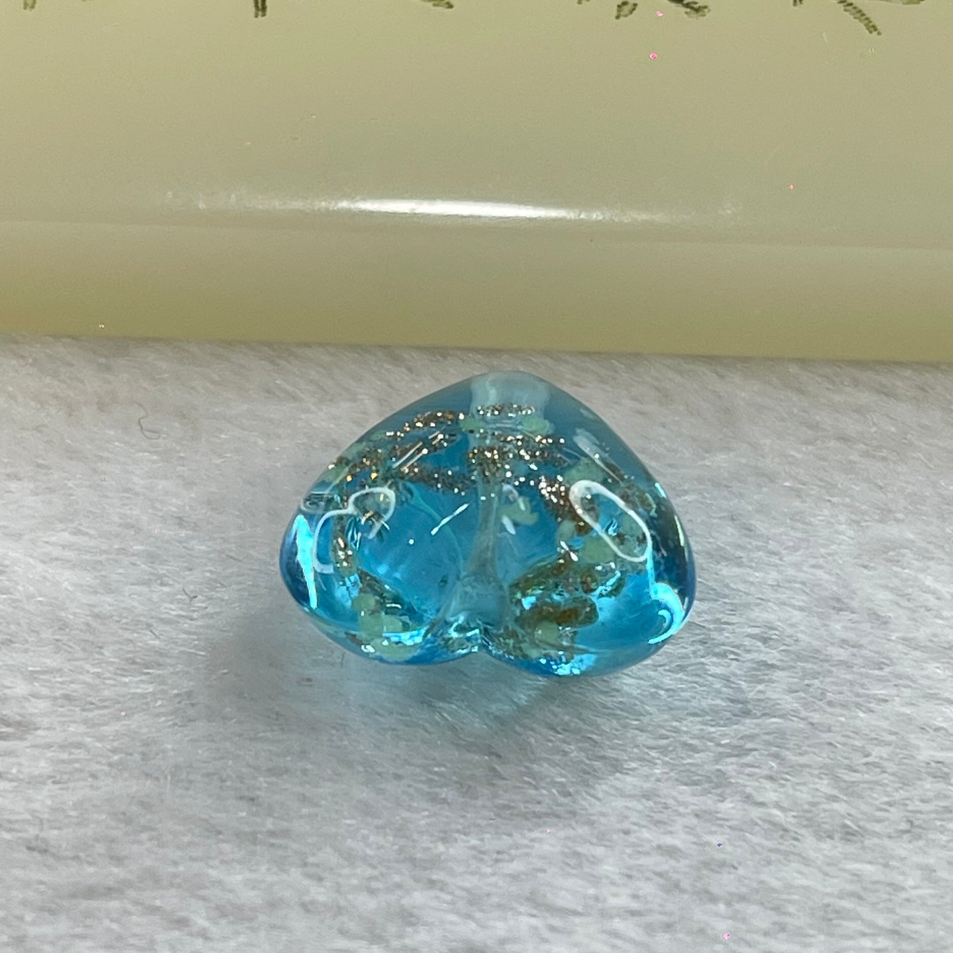 Blue Glass Heart with Glitters Charm for Bracelet 2.79g 16.4 by 15.4 by 9.7mm - Huangs Jadeite and Jewelry Pte Ltd