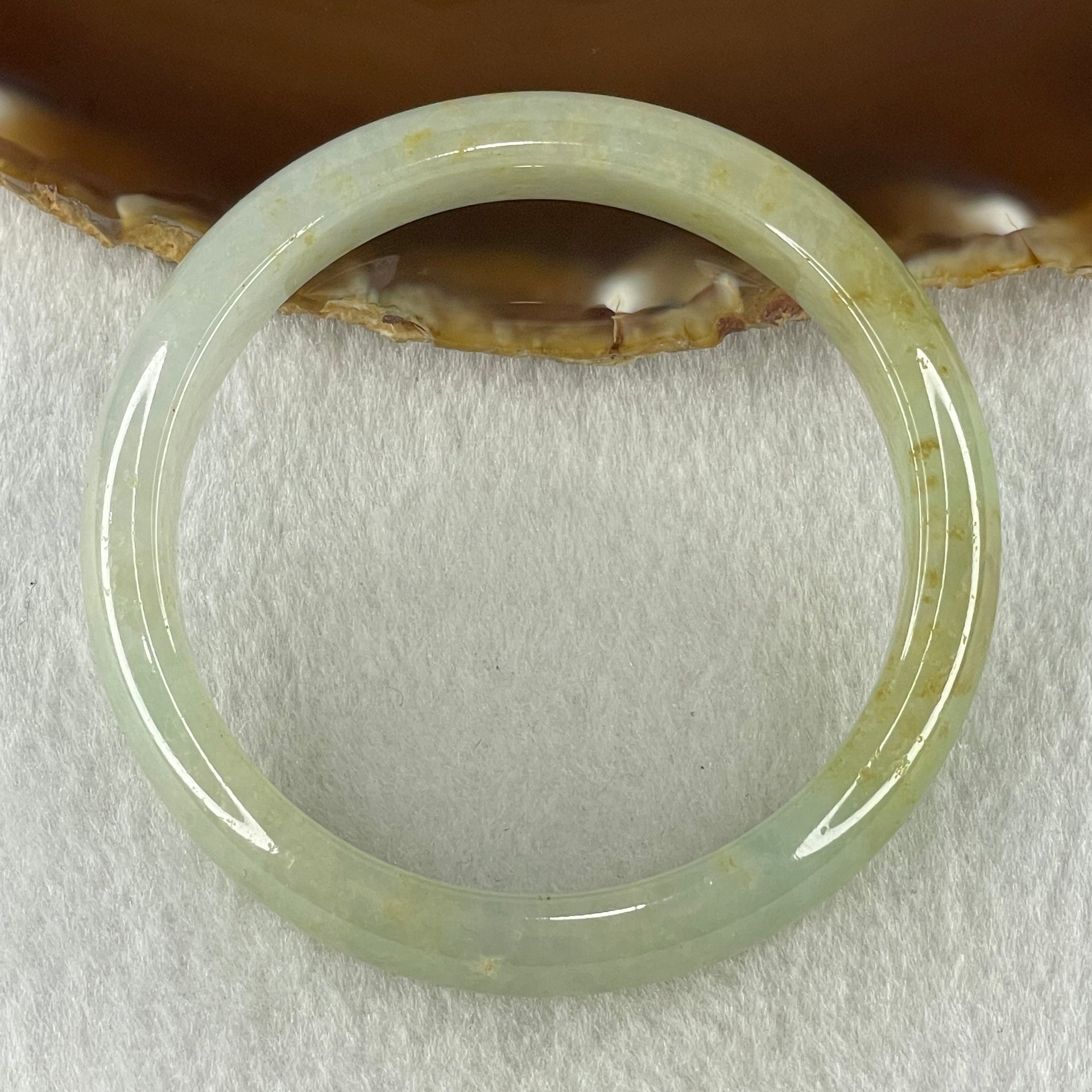Natural Type A Super Jelly Light Green with Yellow Spots Jadeite Bangle 52.19g Inner Diameter 58.6mm 12.3 by 8.2mm (Close to Perfect) - Huangs Jadeite and Jewelry Pte Ltd