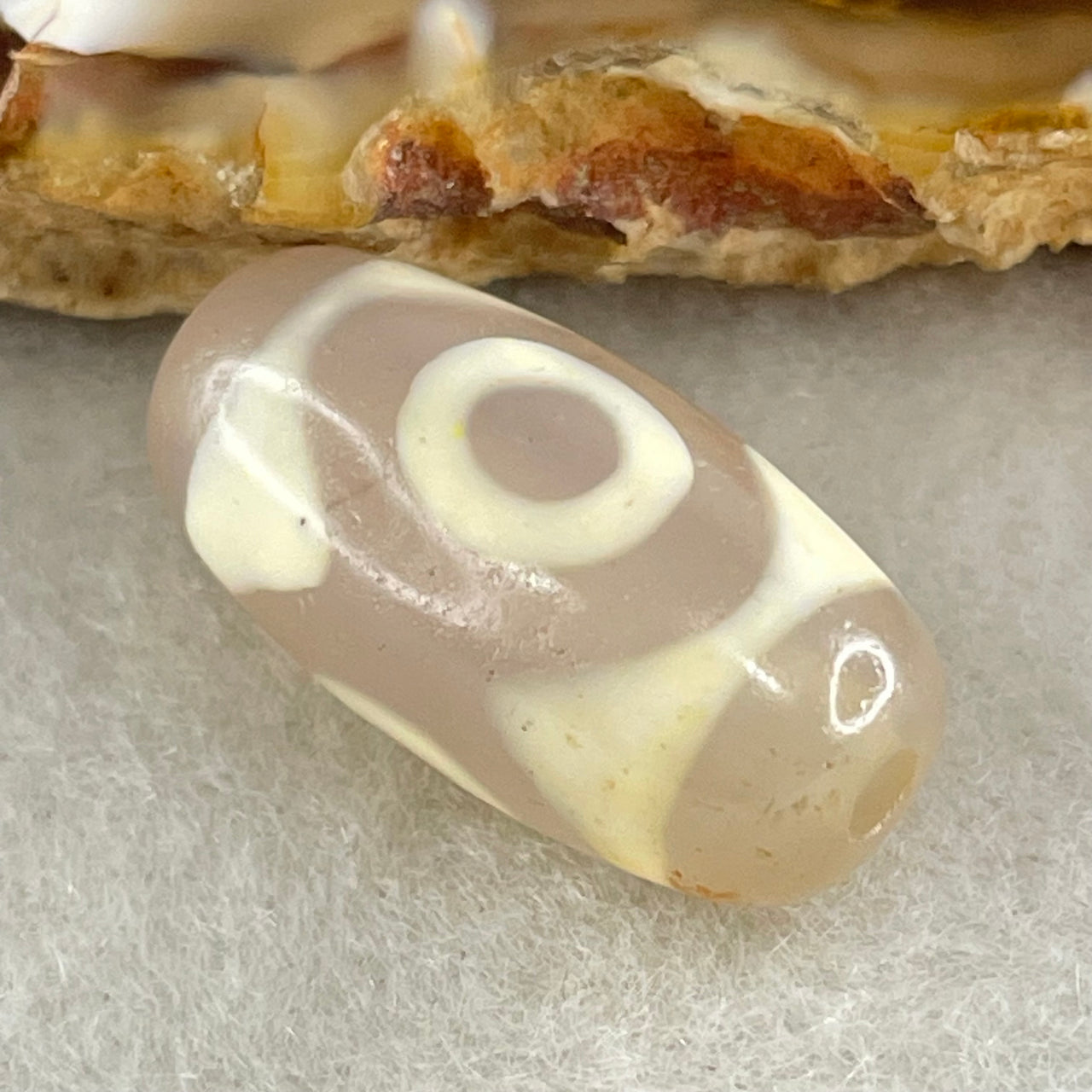 Natural Powerful Tibetan Old Oily Agate 3 Eyes Dzi Bead Heavenly Master (Tian Zhu) 三眼天诛 3.05g 20.2 by 10.1mm - Huangs Jadeite and Jewelry Pte Ltd
