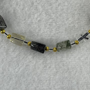 Natural Black with Gold and Green Rutilated Quartz Pebble Shape Beads Bracelet 11.91g 21cm 6.2mm 16Pcs - Huangs Jadeite and Jewelry Pte Ltd