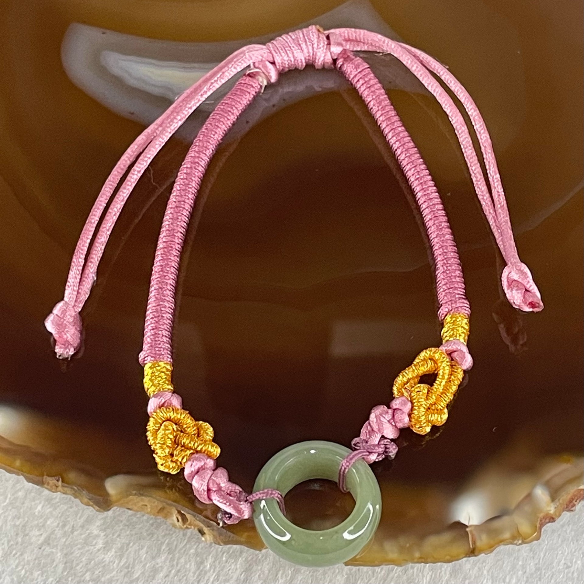 Type A Blueish Green Jadeite Ping An Kou String Bracelet 3.21g 14.9 by 6.7mm - Huangs Jadeite and Jewelry Pte Ltd