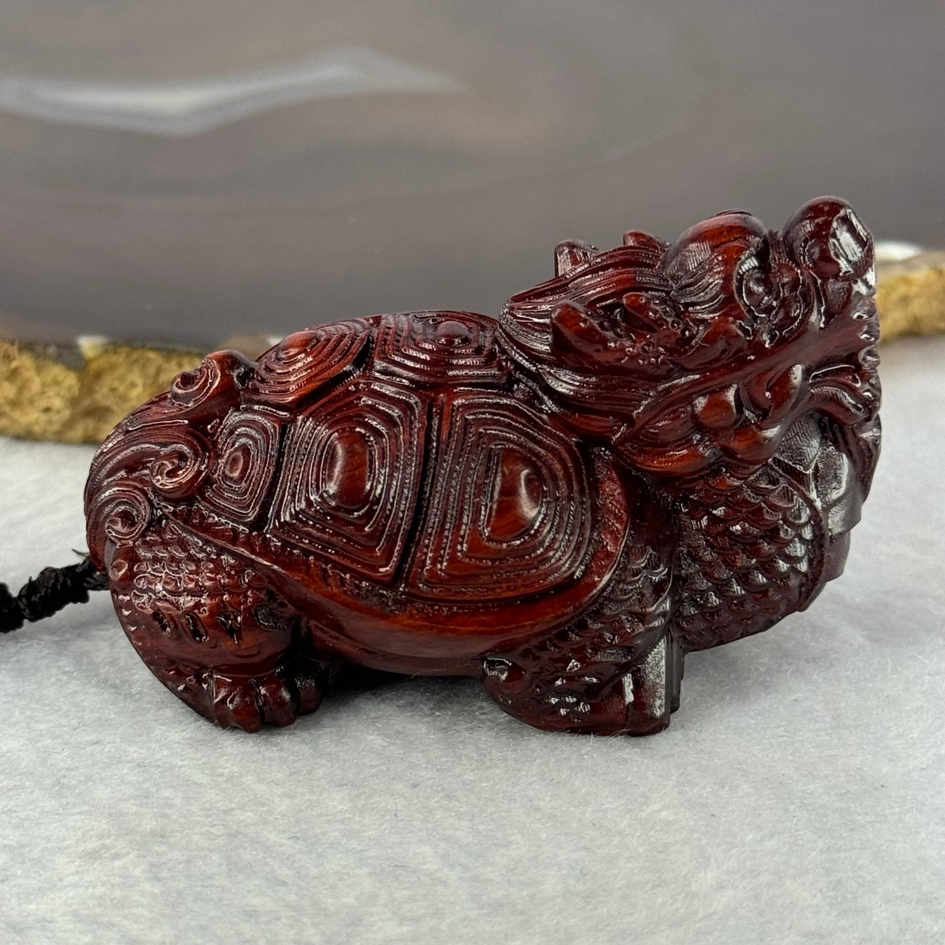 Natural African Rosewood Dragon Tortoise Handplay 天然非洲紫檀龙龟手把件 46.75g 61.6 by 36.4 by 40.4mm - Huangs Jadeite and Jewelry Pte Ltd