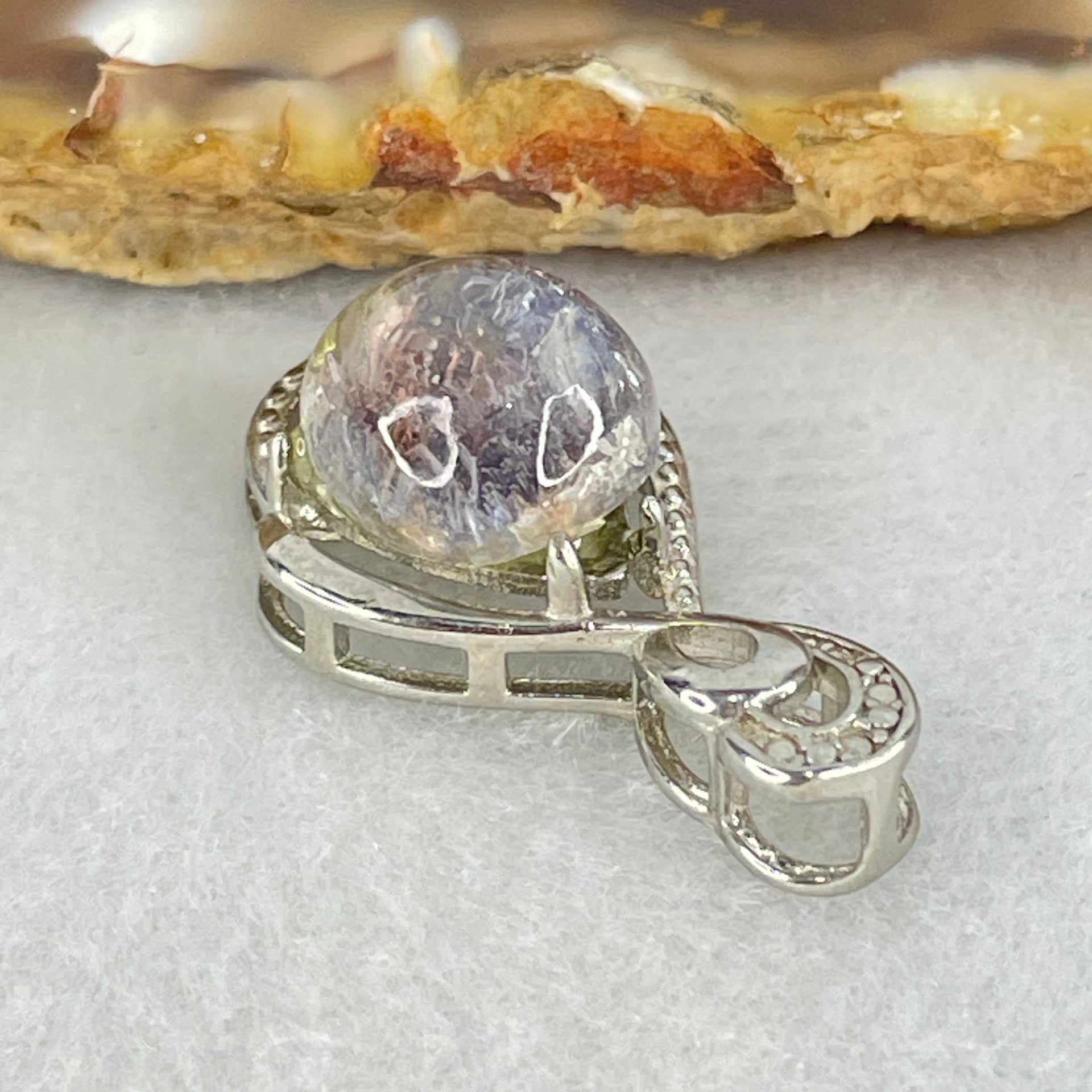 Above Average Grade Rare Natural Blue Dumortierite Rutilated Quartz in S925 Pendant 2.82g 11.1 by 9.7 by 7.0mm - Huangs Jadeite and Jewelry Pte Ltd