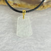 18K Yellow Gold Mini ICY Type A Faint Green Jadeite Wu Shi Pai 无事牌 with String Necklace 1.74g 13.5 by 8.8 by 3.5mm - Huangs Jadeite and Jewelry Pte Ltd