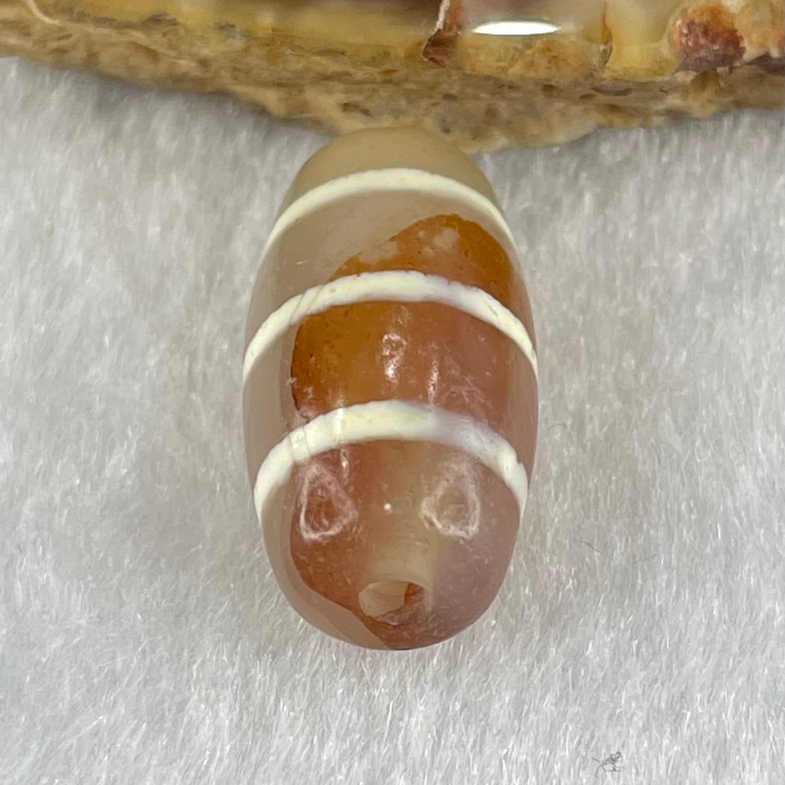 Natural Powerful Tibetan Old Oily Agate 3-Lines Dzi Bead Heavenly Master (Tian Zhu) 三行天诛 3.30g 20.1 by 10.5mm - Huangs Jadeite and Jewelry Pte Ltd