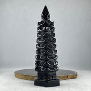 Black Obsidian Pagoda Display 396.8g 50.0 by 55.0 by 160.0mm - Huangs Jadeite and Jewelry Pte Ltd