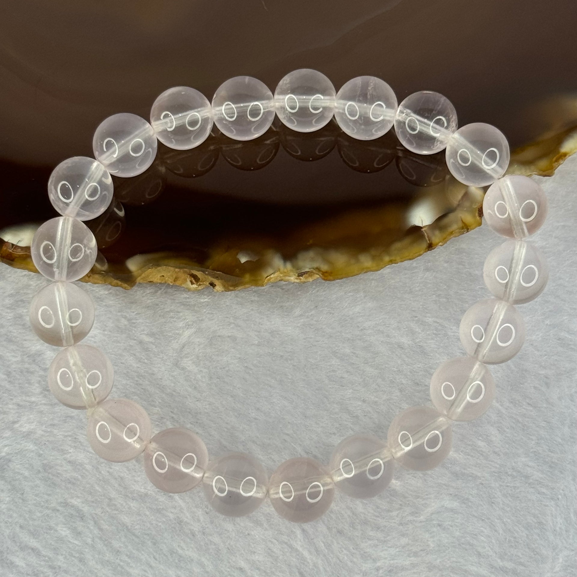Natural Rose Quartz Beads Bracelet 天然玫瑰石英珠手链 23.36g 16.5cm 9.4mm 21 Beads - Huangs Jadeite and Jewelry Pte Ltd